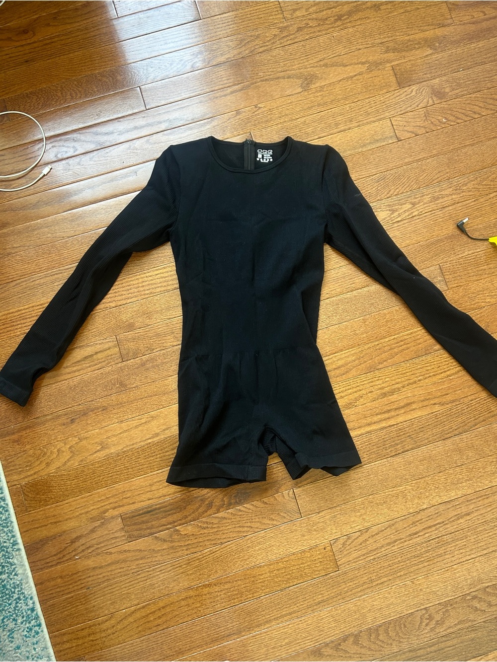 Black Long-Sleeve Ribbed Romper